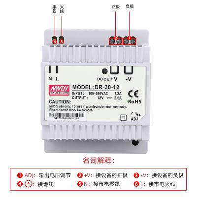 明纬DR-30W开关电源小体积导轨智能型安防监控AC转DC24V 12V 1.5a图3
