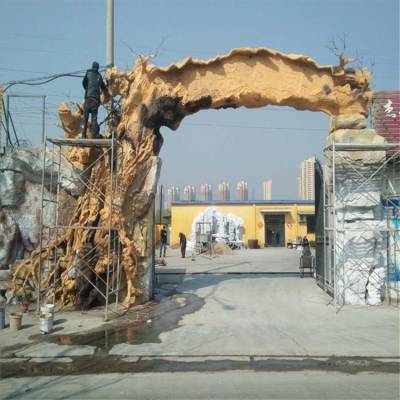 清秀 厂家定做农业采摘园大门 生态餐厅大门水泥假树 酒店包柱塑树 安装施工图2