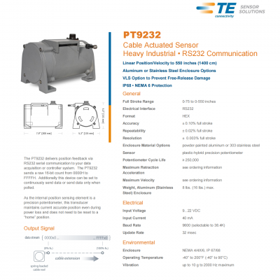 供应德国CELESCO PT9232拉绳位移传感器通过RS232串行通信反馈给数据采集或控制器图1