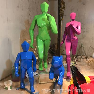 城市抽象人物雕塑 步行街小品摆件 玻璃钢彩绘艺术购物剪影图2