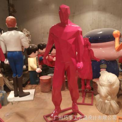 城市抽象人物雕塑 步行街小品摆件 玻璃钢彩绘艺术购物剪影图3