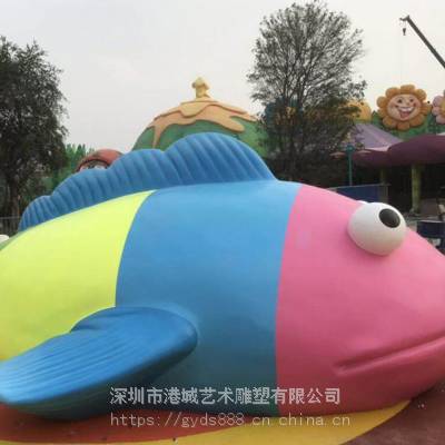 城市园林仿真海洋生物鱼摆件彩绘玻璃钢鲨鱼鲸鱼雕塑模型