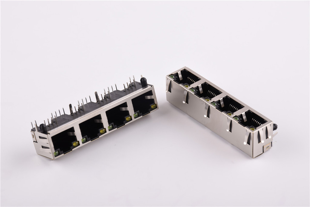 供兴伸展56LEDS 1*4  带弹带灯 8P8C RJ45网络插座连接器屏蔽插座图3