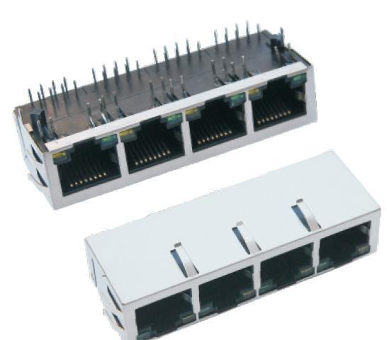 供应兴伸展电子100BASERJ45带变压器4口插座/RJ45插座/RJ45连接器网络插座/网络接口母座图1