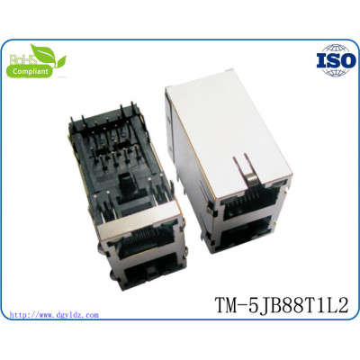 供应**8P8C双层带LED屏蔽带弹片RJ45 PCB网络连接器 PCB网络插座RJ45