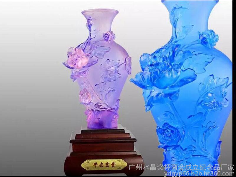 定制 琉璃礼品 家居摆件琉璃花瓶 赠送婚庆礼品琉璃缘定今生摆件纪念品 大小号琉璃花瓶 琉璃工艺品图1