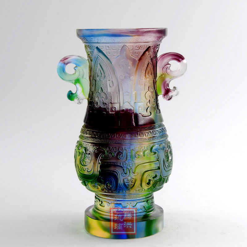 腾洪工艺琉璃礼品 家居摆件琉璃花瓶 赠送婚庆礼品琉璃缘定今生摆件纪念品 大小号琉璃花瓶 琉璃工艺品图1