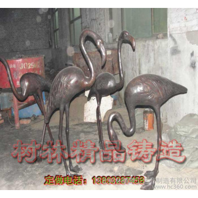 铜器仿古摆件 纯铜灵芝鹤铜鹤龟鹤衔芝 家居饰品摆设