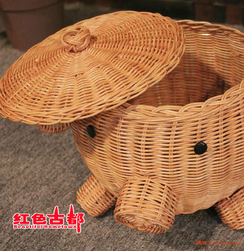藤工艺品-藤编小猪篮7
